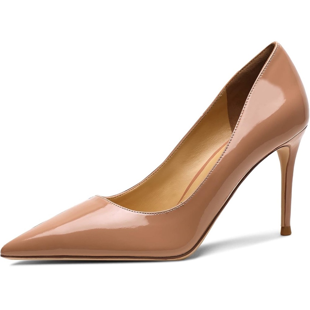 Classic Pointed Toe Slip On 3.5 Inches Basic Medium High Heel Pumps Shoes
